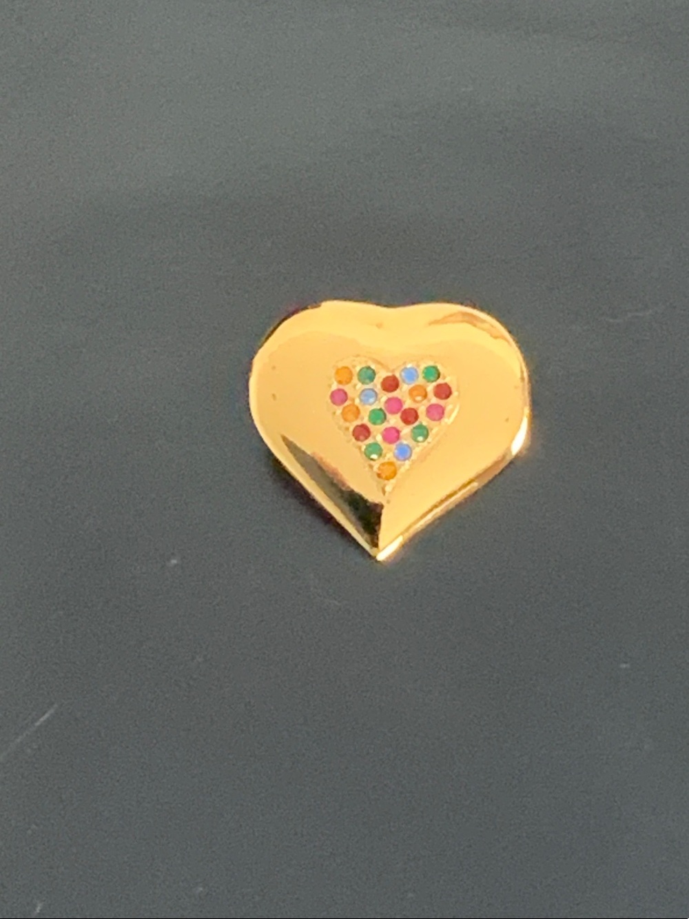 Yves Saint Laurent Gold Heart Brooch with Multicolor Dot Heart